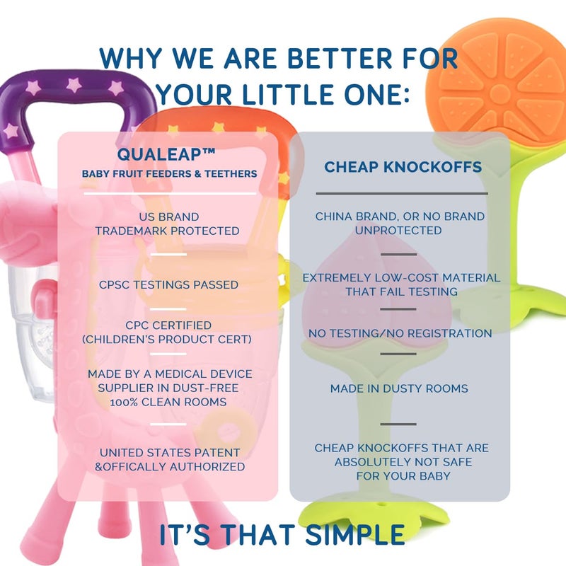 QUALEAP Medical-Grade Teething Toys for Babies 0-6 6-12 12-18 Months - with 4 × Adorable Baby Teethers & 2 × Baby Fruit Feeders - Soft Textures for Infant and Toddlers (Pink) - Image 2