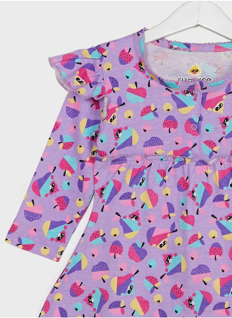 Cheekee Munkee - Kids Fruits Print Ruffle Dress - Image 1
