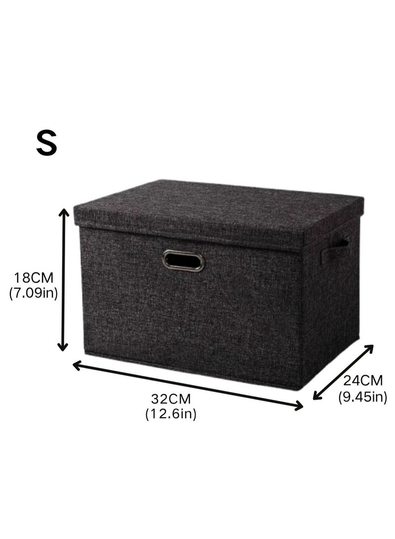LOOPITYS Cotton Linen Folding Storage Boxes With Lids Decorate The Handle Storage Box With Lid Environmental Protection Durable Fabric Storage For Bedroom Living Room（black，32*24*18cm） - Image 3