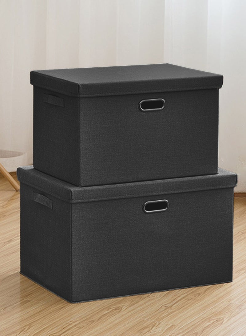LOOPITYS Cotton Linen Folding Storage Boxes With Lids Decorate The Handle Storage Box With Lid Environmental Protection Durable Fabric Storage For Bedroom Living Room（black，32*24*18cm） - Image 5