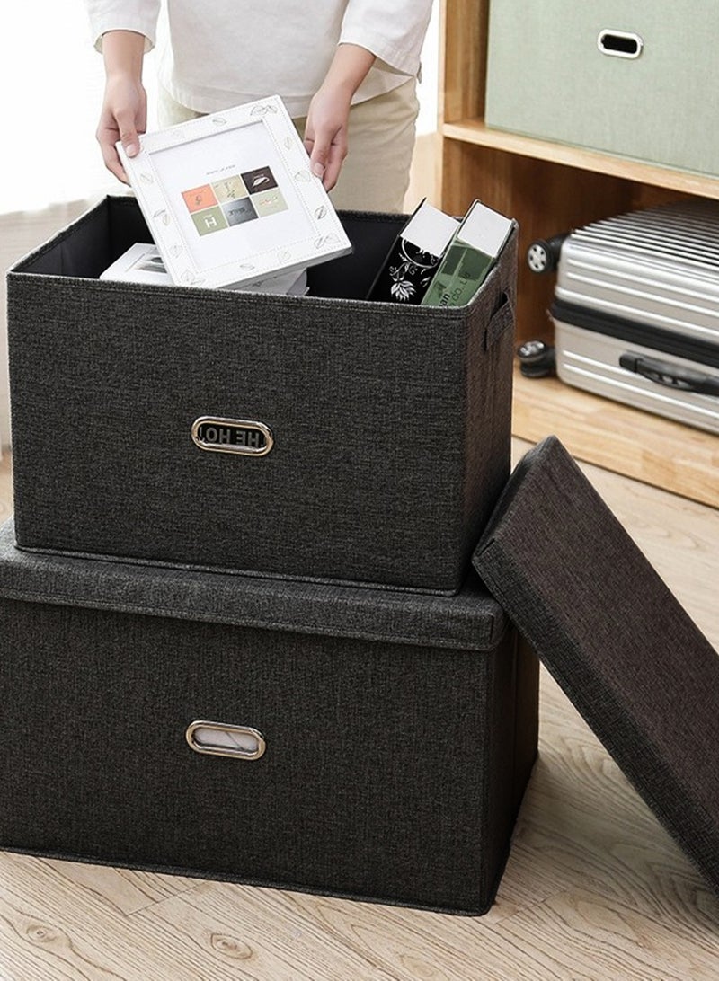 LOOPITYS Cotton Linen Folding Storage Boxes With Lids Decorate The Handle Storage Box With Lid Environmental Protection Durable Fabric Storage For Bedroom Living Room（black，32*24*18cm） - Image 2