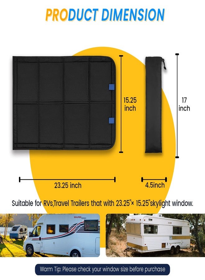 funomo RV Skylight Window Shade, 23 ¼" (L) x 15 ¼" (W), Foldable Magnet RV Blackout Cover, UV Rays Protection Camper Trailer Fan Vent Cover, Waterproof Thickened Oxford Fabric (Black) - Image 2