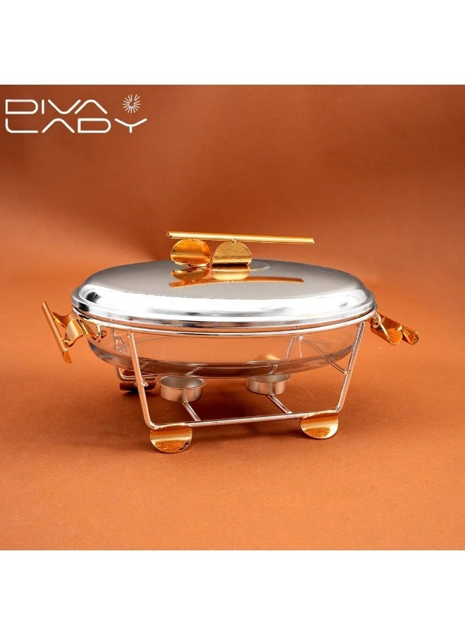 DIVA LADY ✨ Diva Lady Luxury Oval Food Warmer – Silver Stainless Steel with Elegant Golden Accents 🍲💛 - Image 2
