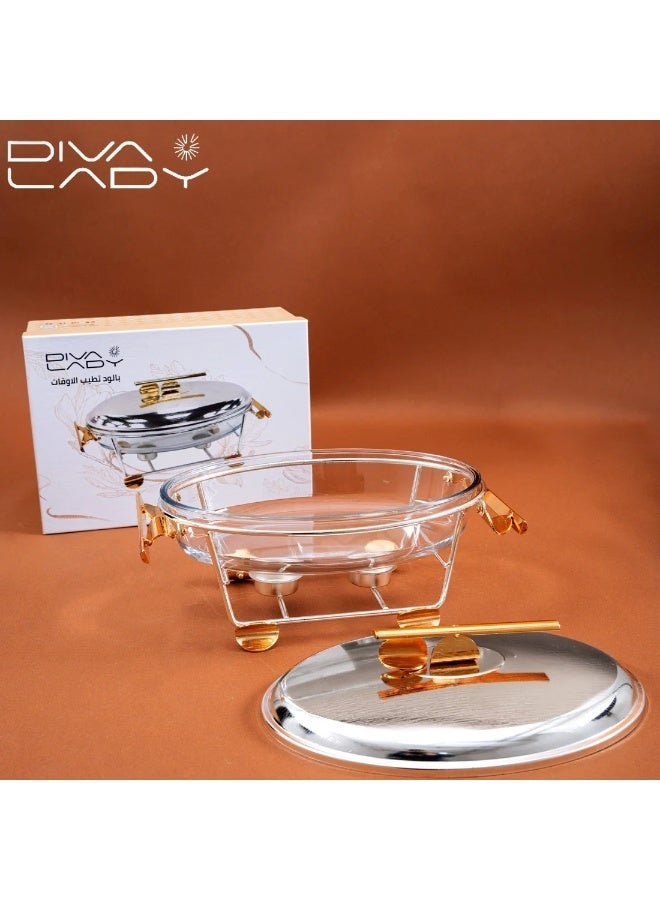 DIVA LADY ✨ Diva Lady Luxury Oval Food Warmer – Silver Stainless Steel with Elegant Golden Accents 🍲💛 - Image 3
