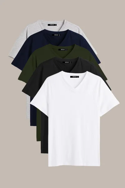 mmetalic Metalic Men's Multicolored T-Shirt Regular Fit Relaxed Cut V Neck 5-Piece Basic T-Shirt Pack