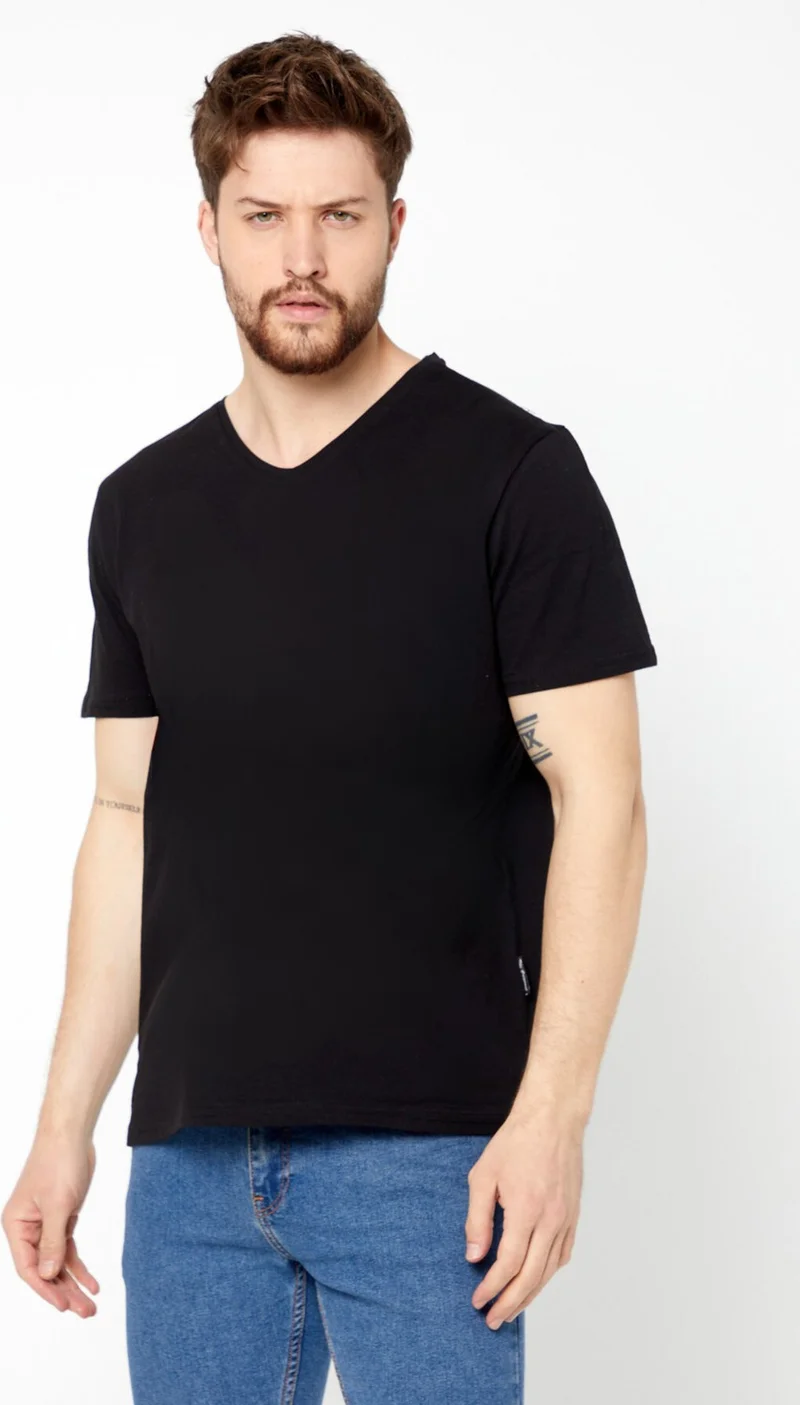mmetalic Metalic Men's Multicolored T-Shirt Regular Fit Relaxed Cut V Neck 5-Piece Basic T-Shirt Pack