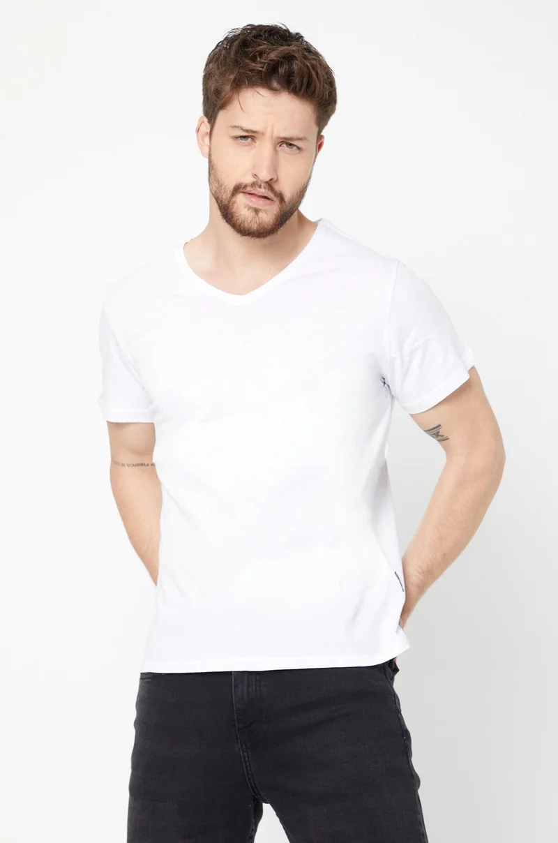 mmetalic Metalic Men's Multicolored T-Shirt Regular Fit Relaxed Cut V Neck 5-Piece Basic T-Shirt Pack