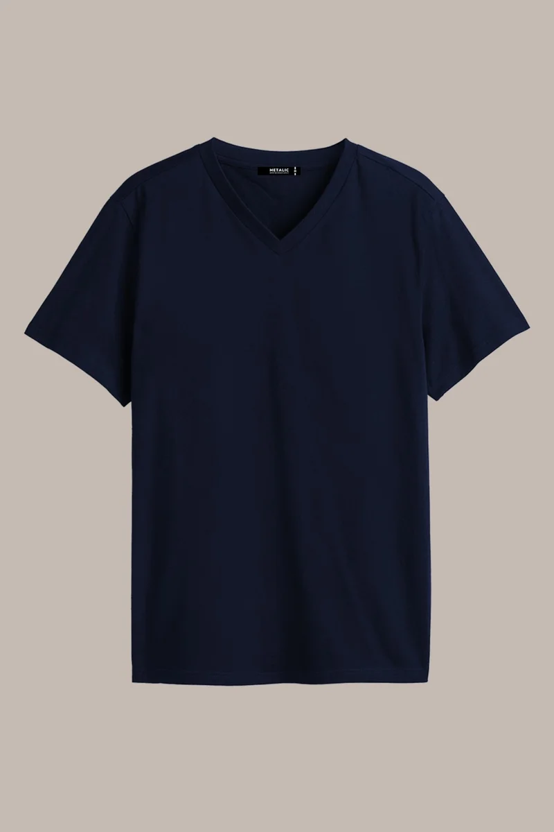 mmetalic Metalic Men's Multicolored T-Shirt Regular Fit Relaxed Cut V Neck 5-Piece Basic T-Shirt Pack