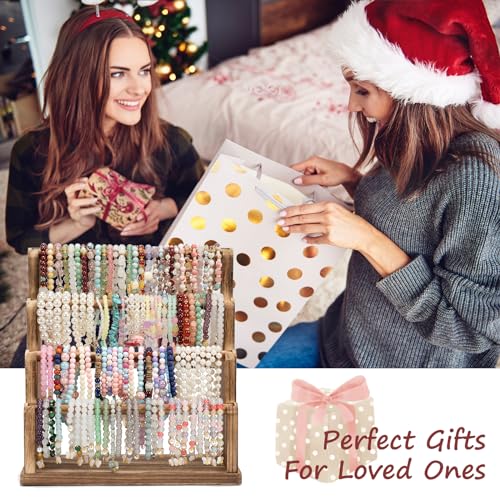 Emfogo Bracelet Holder 4 Tier Bracelet Organizer Storage for Bracelets Bangles Watch Scrunchies Rustic Wood Jewelry Organizer Display for Home Vendors Craft Shows and StoreRustic Brown - Image 3