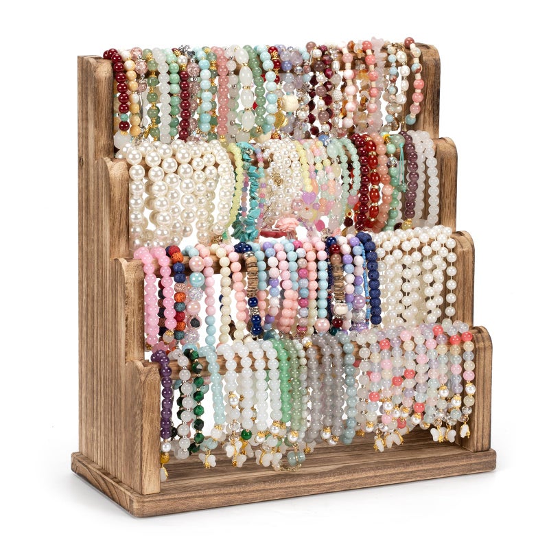 Emfogo Bracelet Holder 4 Tier Bracelet Organizer Storage for Bracelets Bangles Watch Scrunchies Rustic Wood Jewelry Organizer Display for Home Vendors Craft Shows and StoreRustic Brown - Image 2