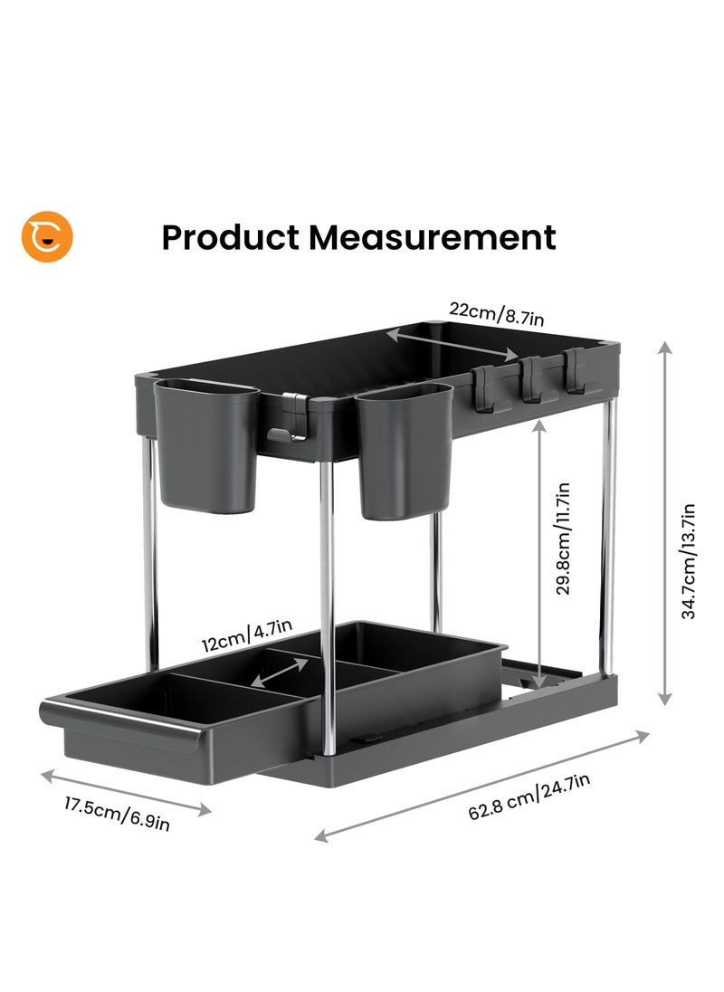 Capstro - 2 Tier Under Sink Organizer with Drawer: Multi-Purpose Storage Solution with Specially designed Handle, Anti-Slip Mats, Additional 4 Hooks, 2 Cups, and Enlarged Size - Ceramic White, Pack of 1 - Image 1