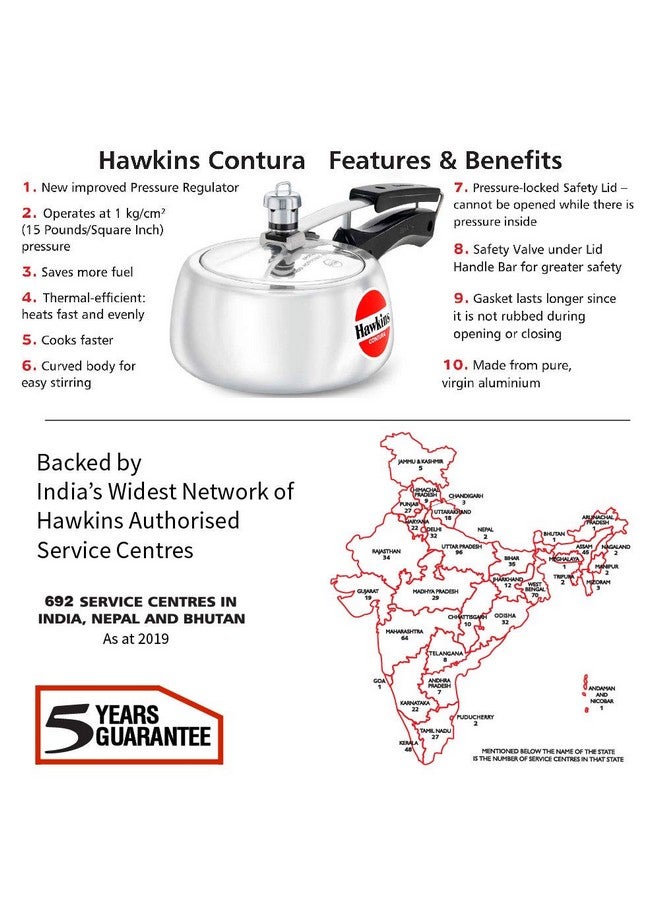 Hawkins 1.5 Litre Contura Pressure Cooker, Handi Inner Lid Baby Cooker, Silver (HC15) - Image 3