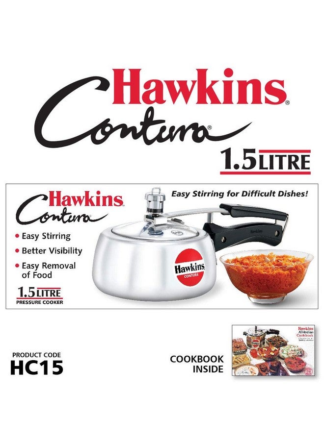 Hawkins 1.5 Litre Contura Pressure Cooker, Handi Inner Lid Baby Cooker, Silver (HC15) - Image 2