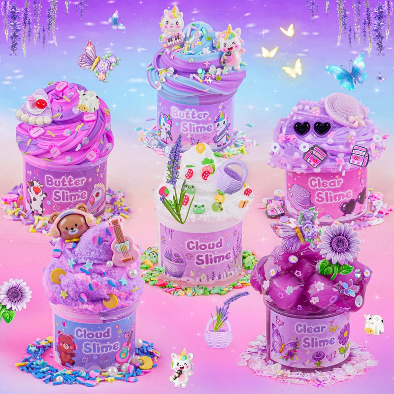 LAWOHO 6 Pack Slimes, Purple Slime for Kids, Butter Cloud Slime kit for Girls Ages 8-12, Toys for Girls and Boys, Birthday Halloween Christmas Party Favors for Kids Goodie Bag Stuffers - Image 5
