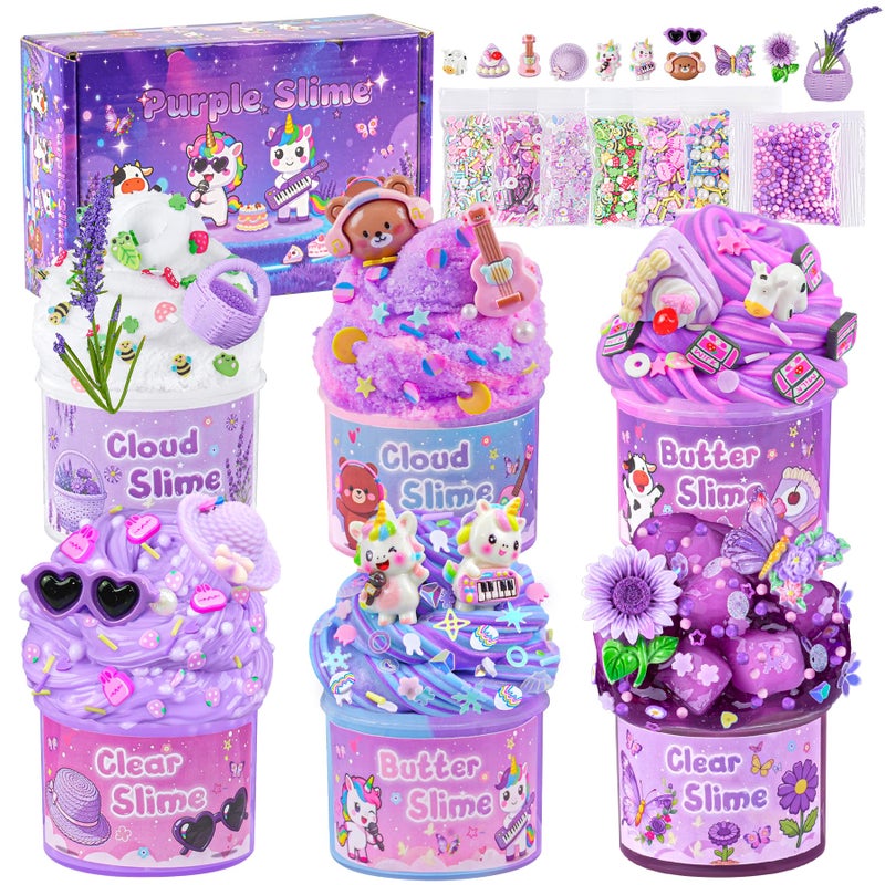 LAWOHO 6 Pack Slimes, Purple Slime for Kids, Butter Cloud Slime kit for Girls Ages 8-12, Toys for Girls and Boys, Birthday Halloween Christmas Party Favors for Kids Goodie Bag Stuffers - Image 1