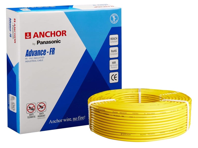 Anchor Anchor by Panasonic Advance FR Electric Wire 4 sq mm PVC Insulated Copper Wire for Home Wiring 90 Meter Electric Wire Cable for Industrial and Domestic Connections Yellow 27426YW  - Image 1