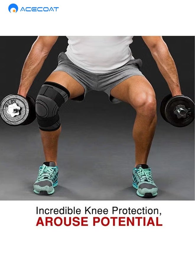 ACECOAT Knee Braces with Strap for Knee Pain Women and Men(2 Pack), Knee Compression Sleeve for Arthritis, ACL, Meniscus Tear, Joint Pain Relief, Knee Support for Working, Running, Weightlifting(L) - Image 5