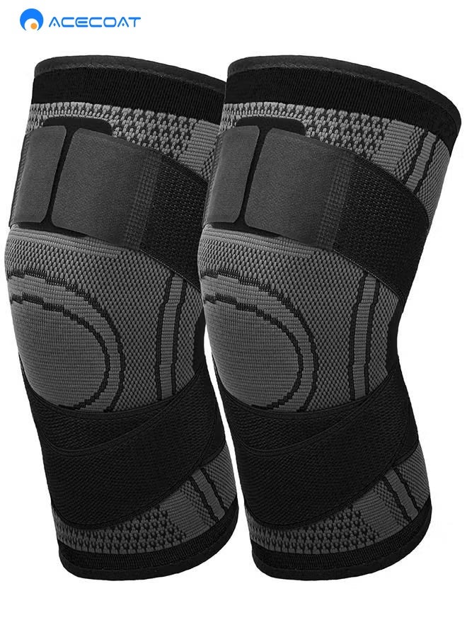 ACECOAT Knee Braces with Strap for Knee Pain Women and Men(2 Pack), Knee Compression Sleeve for Arthritis, ACL, Meniscus Tear, Joint Pain Relief, Knee Support for Working, Running, Weightlifting(L) - Image 1