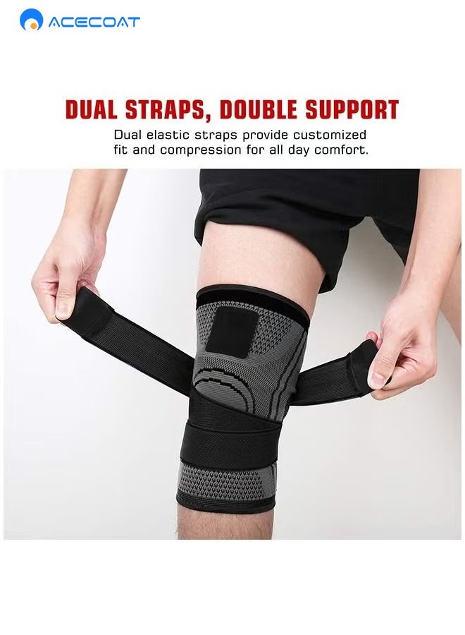 ACECOAT Knee Braces with Strap for Knee Pain Women and Men(2 Pack), Knee Compression Sleeve for Arthritis, ACL, Meniscus Tear, Joint Pain Relief, Knee Support for Working, Running, Weightlifting(L) - Image 3