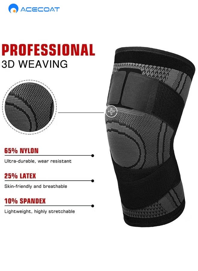 ACECOAT Knee Braces with Strap for Knee Pain Women and Men(2 Pack), Knee Compression Sleeve for Arthritis, ACL, Meniscus Tear, Joint Pain Relief, Knee Support for Working, Running, Weightlifting(L) - Image 4