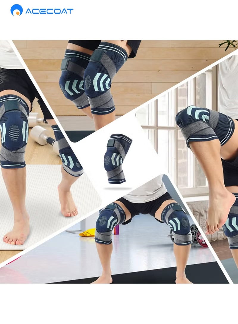 ايسكوت دعامة ركبة مضغوطة مكونة من قطعتين للرجال والنساء، تدعم الركبة للجري وركوب الدراجات وكرة السلة مع حزام قابل للتعديل - Image 2