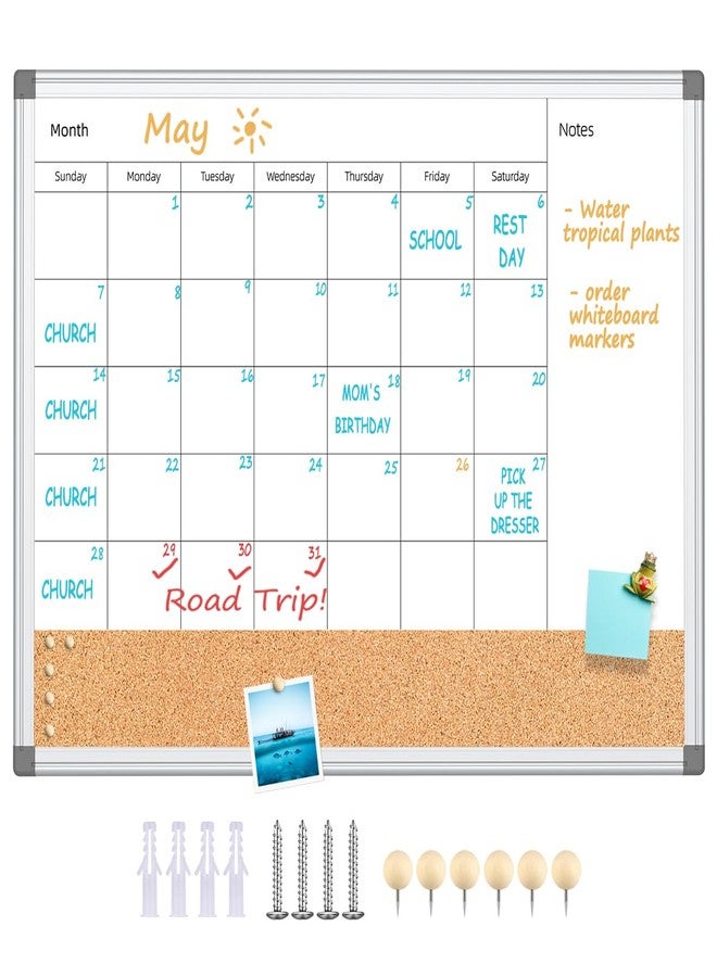 Umtiti Upgraded Monthly Calendar Dry Erase White Board & Cork Bulletin Board，17.7" x 23.6" Aluminum Frame，Magnetic Surface Whiteboard.Perfect for Organizing Your Space.Whiteboard+Cork-LK4560 - Image 1