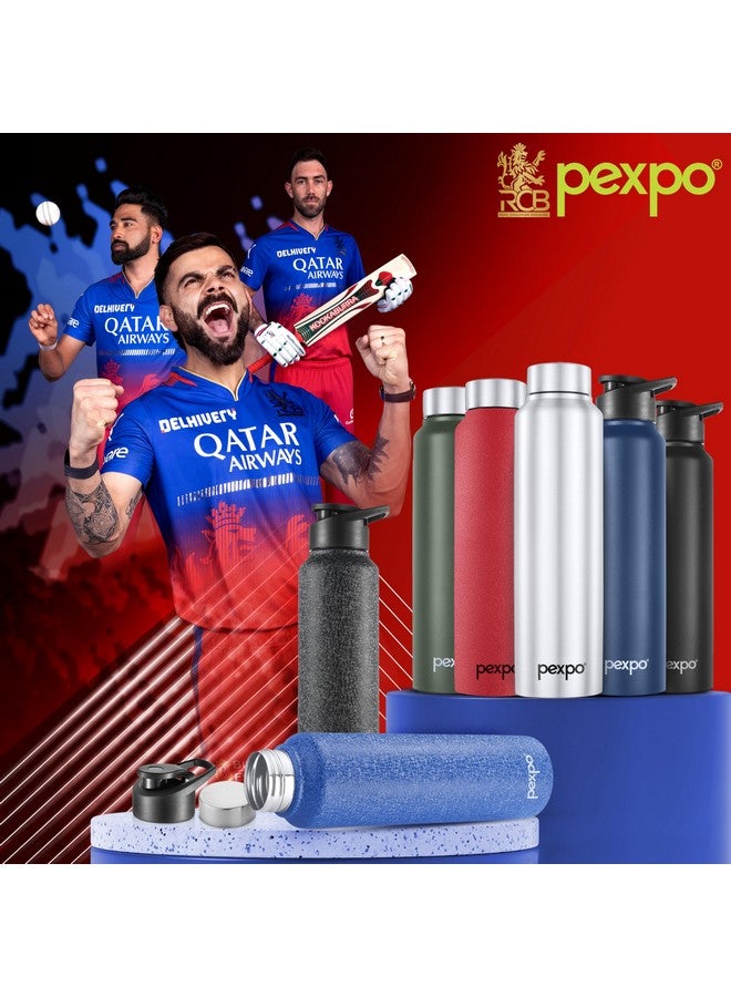 PEXPO Chromo 1000 ISI Certified Pro Stainless Steel Sports/Fridge Water Bottle with Sipper & Steel Cap, 950ml, Denim Blue |BPA Free | Water Bottle for Office, Gym, School, Yoga | RCB Edition - Image 2
