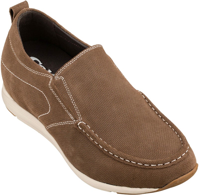 CALTO Mens Invisible Height Increasing Elevator Shoes Brown Nubuck Leather Slipon Casual Loafers 28 Inches Taller G4904 Size 11 DM US