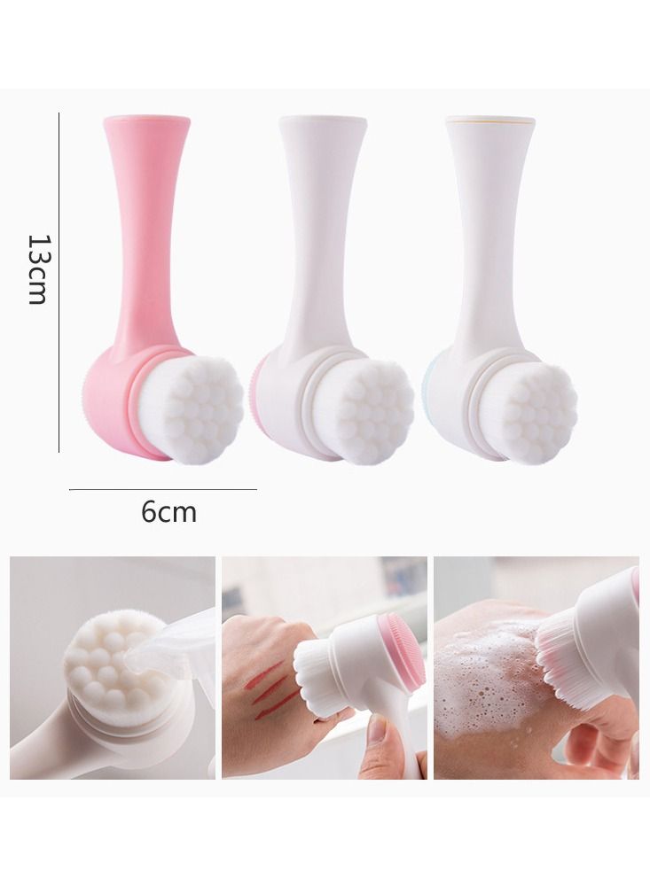 NIBEMINENT 3 Piece Facial Cleansing Brush Pink/Blue/White Random  - Image 3