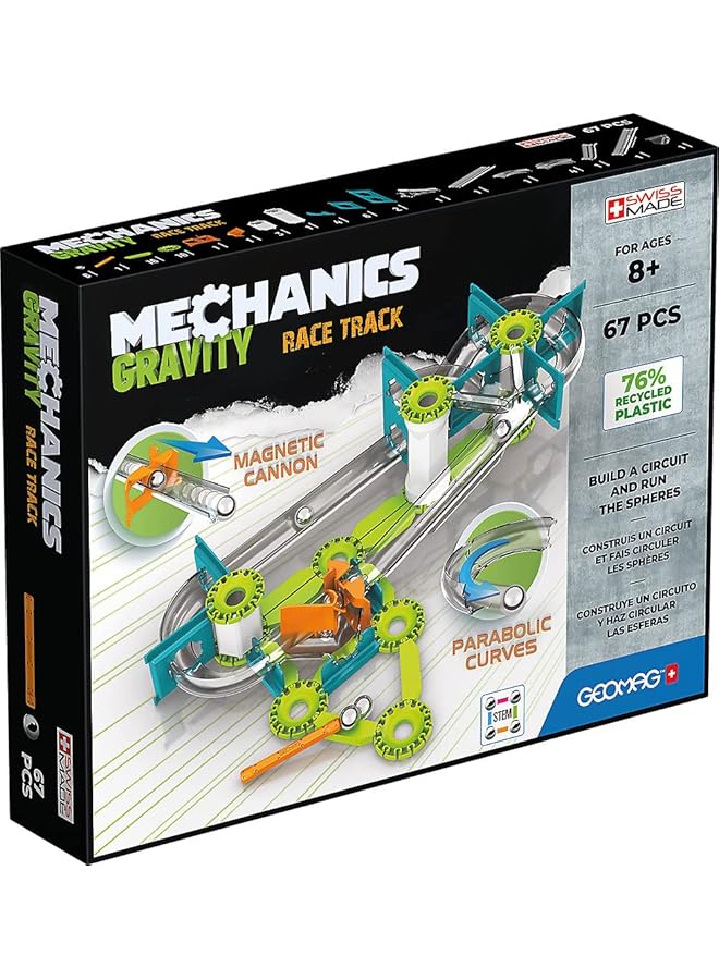 جيوماغ لعبة مسار سباق الجاذبية التعليمية والإبداعية للأطفال، مكعبات بناء مغناطيسية، مسار سباق مع مكعبات مغناطيسية، مجموعة من البلاستيك المعاد تدويره مكونة من 67 قطعة - Image 1