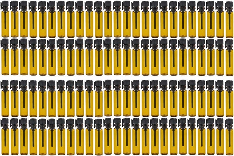 ELFENSTALL Portable 100pcs 1ml (1/4 Dram) Amber Mini Glass Bottle 1cc Vial Small Essential Oil Perfume DIY Liquid Sample Bottle For Travel Makeup Party Friend Sample free 10pcs 0.5ml Dropper Pipette - Image 2