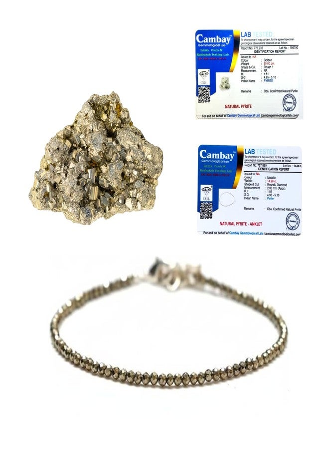 Agatesvibe خلخال من حجر البيريت الخام المعتمد من أغاتسفايب للنساء - مجوهرات كريستالية مغناطيسية قابلة للتعديل لجلب الثروة والازدهار والحماية - مجموعة من أحجار البيريت الطبيعية كهدية روحية (حتى 40 غرامًا) - Image 1