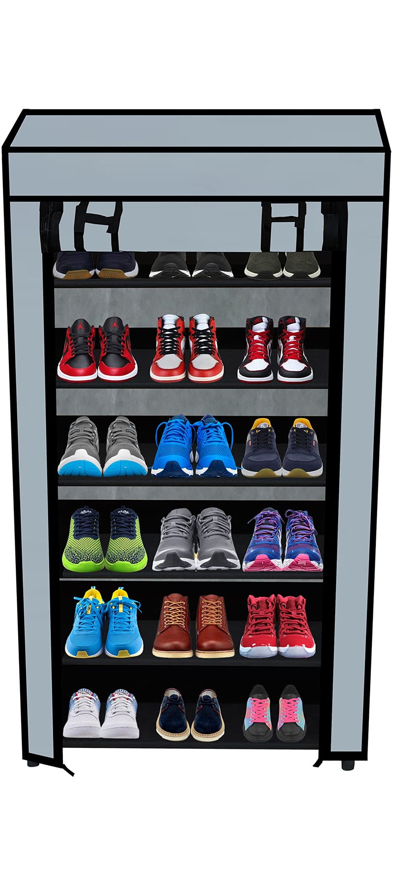 SANAMSTORE Multipurpose 6 Tier Rack Shoe/Clothes/Books Stand Rack with Cover for Home (Need to Be Assemble - DIY) -Grey, Metal, Cm - Image 1