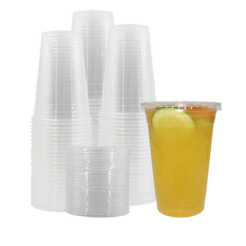 Belinlen 50 Sets 20 oz Clear Plastic Cups with Lids Reusable Cups Perfect for Cold Drinks Iced Coffee Tea Smoothie etc