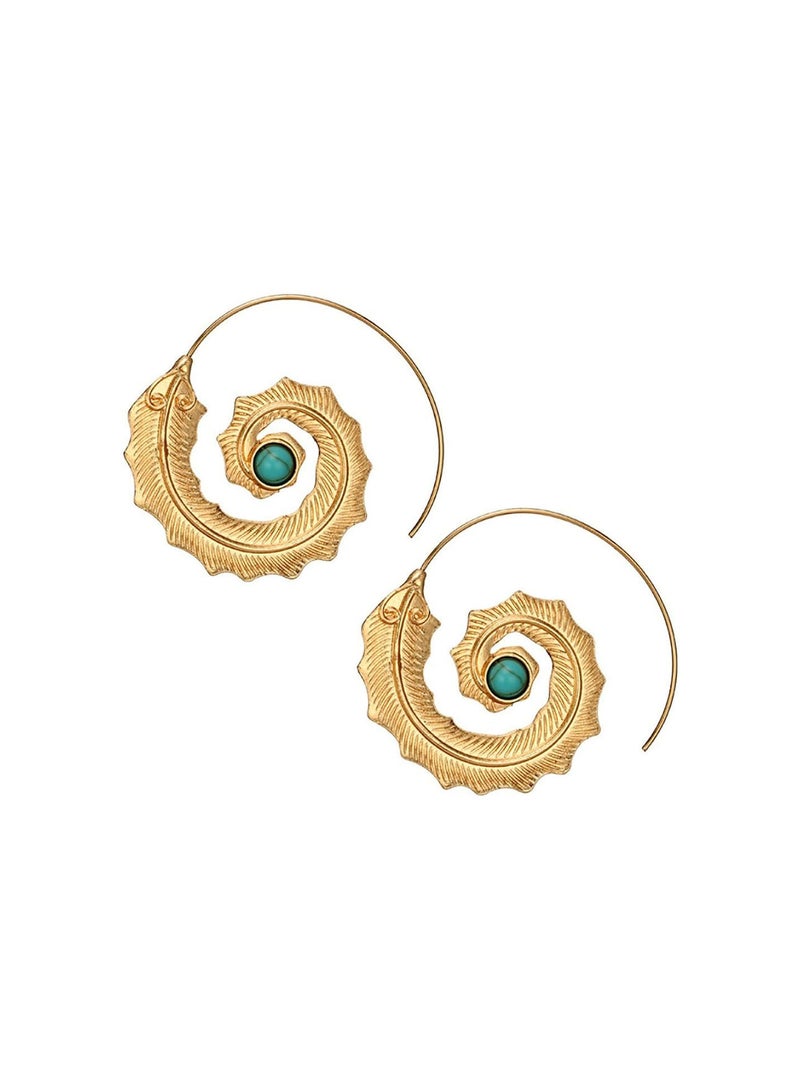 GGOOT Creative Spiral Leaf Turquoise Ear Hoop Earrings Women Girl Party Jewelry Gift Durable and Useful  - Image 4