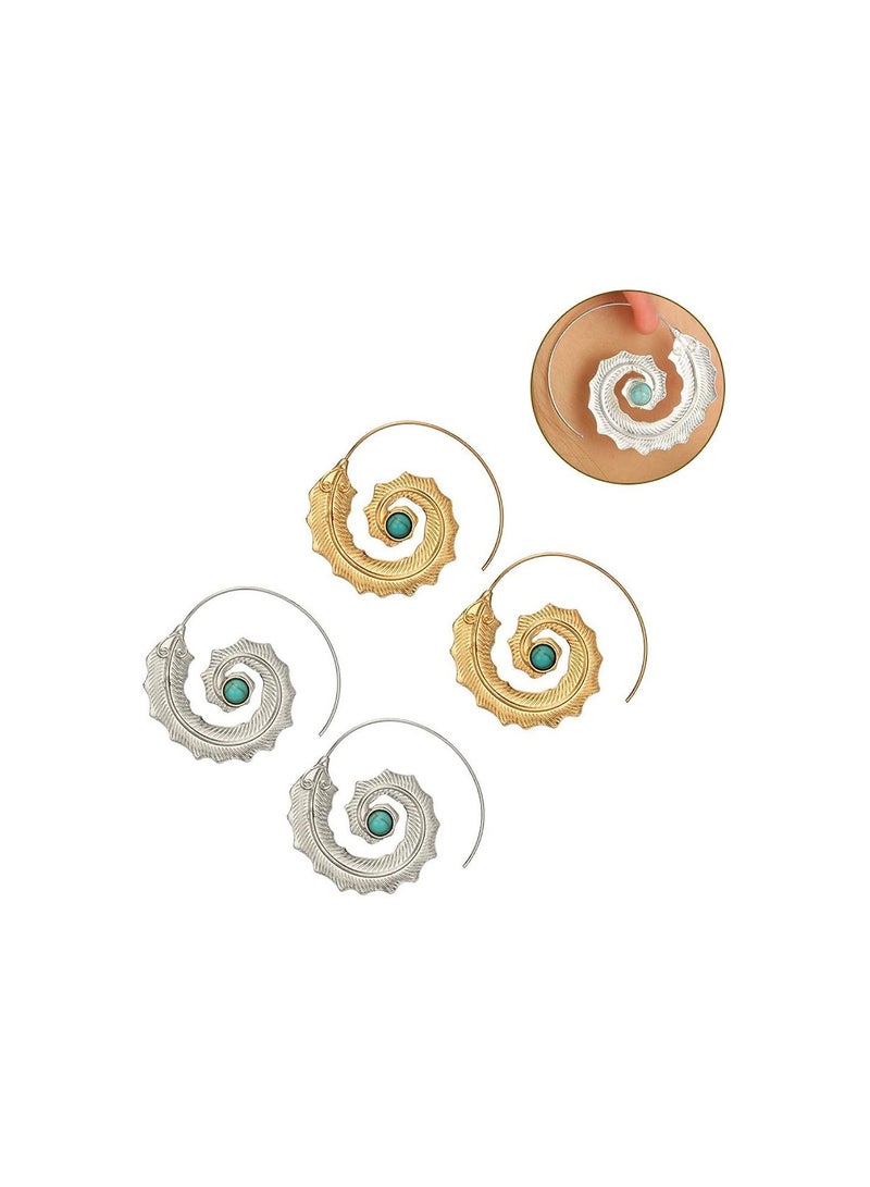 GGOOT Creative Spiral Leaf Turquoise Ear Hoop Earrings Women Girl Party Jewelry Gift Durable and Useful  - Image 3