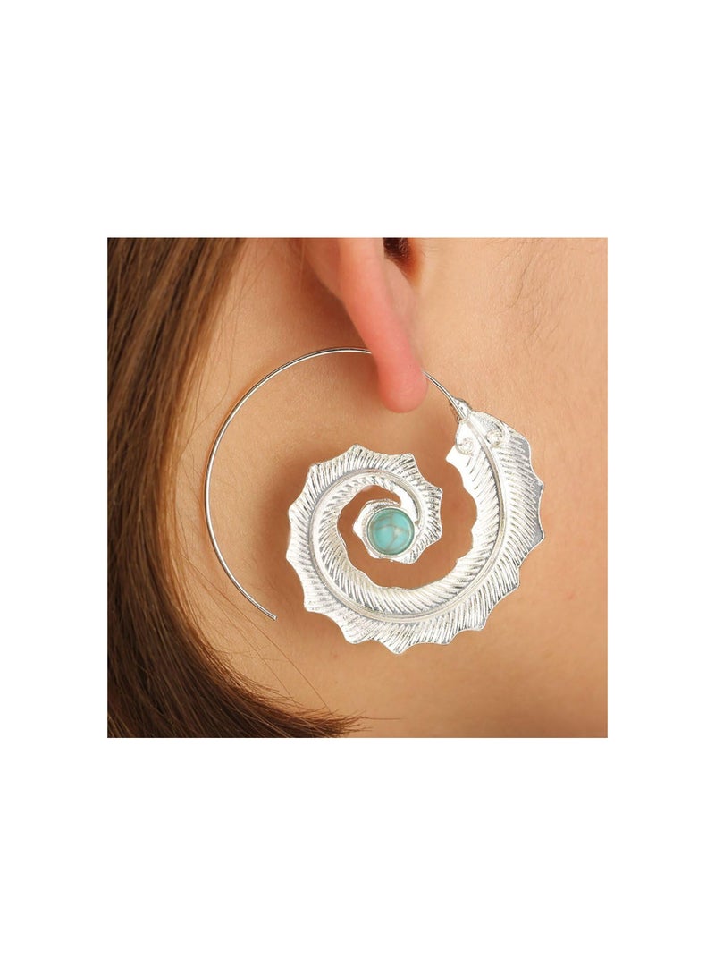 GGOOT Creative Spiral Leaf Turquoise Ear Hoop Earrings Women Girl Party Jewelry Gift Durable and Useful  - Image 2