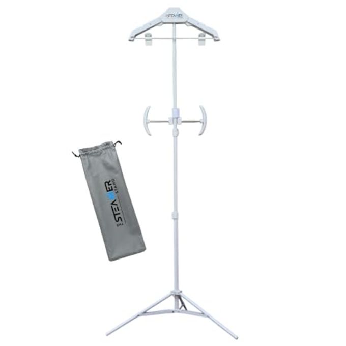 DELUXE ADJUSTABLE STANDING GARMENT STEAMING RACK WITH HANGER FAST FOLDABLE PORTABLE CLOTHES STEAM IRONING SOLUTION FOR TRAVEL HOME