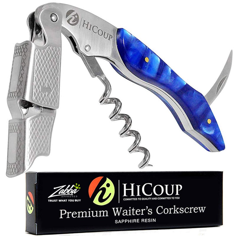 HiCoup Kitchenware Wine Opener - Professional Corkscrews for Wine Bottles w/Foil Cutter and Cap Remover - Manual Wine Key for Servers, Waiters, Bartenders and Home Use - Sapphire - Image 1