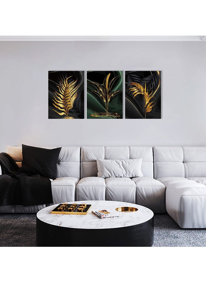Excefore Plant Canvas Painting, Black and Gold Abstract Wall Art Poster, Gold Print Scandinavian Decoration Picture, No Frame Wall Pictures for Bedroom, Living Room, Artwork Home Decor (40*30cm, 3 Pcs) - Image 4