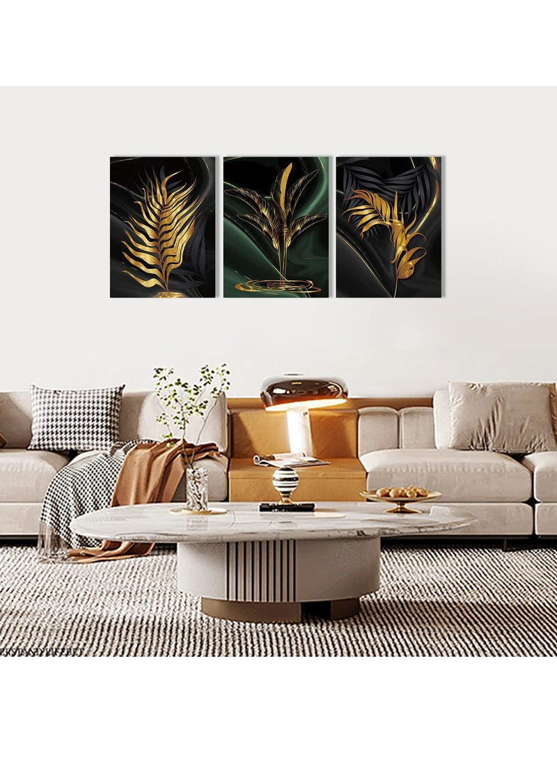 Excefore Plant Canvas Painting, Black and Gold Abstract Wall Art Poster, Gold Print Scandinavian Decoration Picture, No Frame Wall Pictures for Bedroom, Living Room, Artwork Home Decor (40*30cm, 3 Pcs) - Image 2