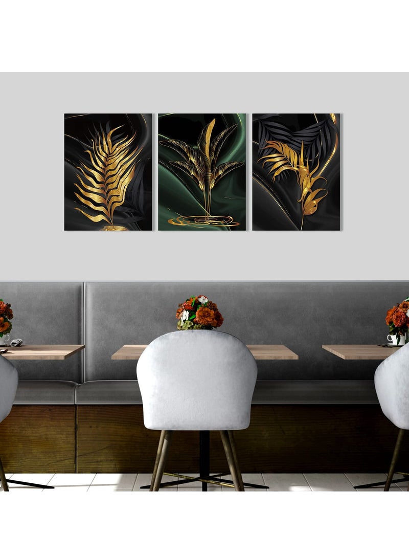 Excefore Plant Canvas Painting, Black and Gold Abstract Wall Art Poster, Gold Print Scandinavian Decoration Picture, No Frame Wall Pictures for Bedroom, Living Room, Artwork Home Decor (40*30cm, 3 Pcs) - Image 5
