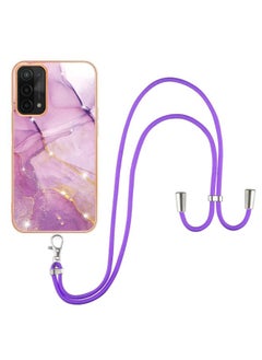 HuHa Case Cover For OPPO A74 5G / A93 5G / A54 5G / A93s 5G Electroplating Marble IMD TPU Phone Case with Lanyard Purple 001 