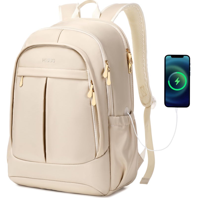 Hidds Travel Laptop Backpack for Women 156 Inch Computer Backpacks with USB Charging Hole Anti Theft Carry on Bag College Bookbag Large Back Pack for Work Business Travel Commuter DaypackChampagne - Image 2