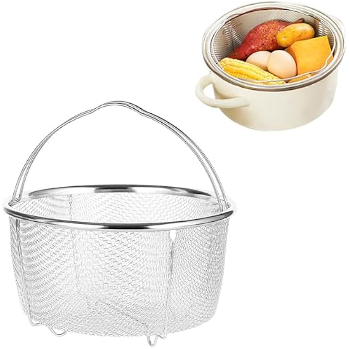 Mesh Steaming Basket Stainless Steel Drainage Basket with Comfortable Handles for Frying Steaming and Cooking in Kitchen 18cm - Image 2