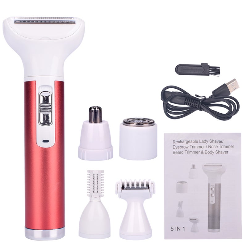Electric Razor for Women 5 in 1 Womens Shaver for Pubic Hair Wet & Dry Cordless Hair Remover for Eyebrow Nose Face Portable Bikini Trimmer Rechargeable for Lady Hair Shaving - Image 3