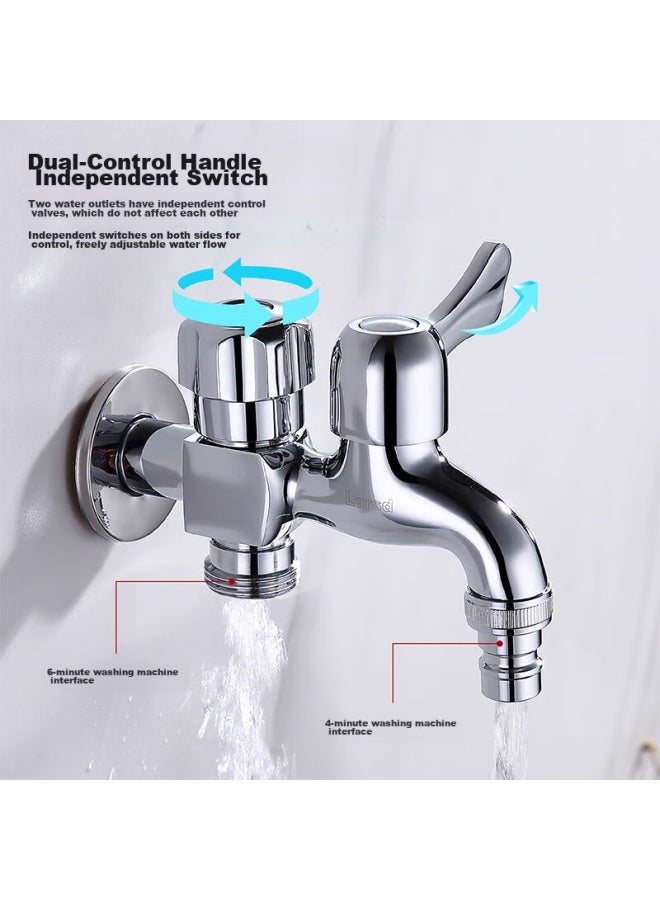 Larsd Washing Machine Faucet, One Inlet Two Outlets Double-headed Faucet, Single Cold Quick-open Spout, 4/6 Points Universal Lx212 - Image 1