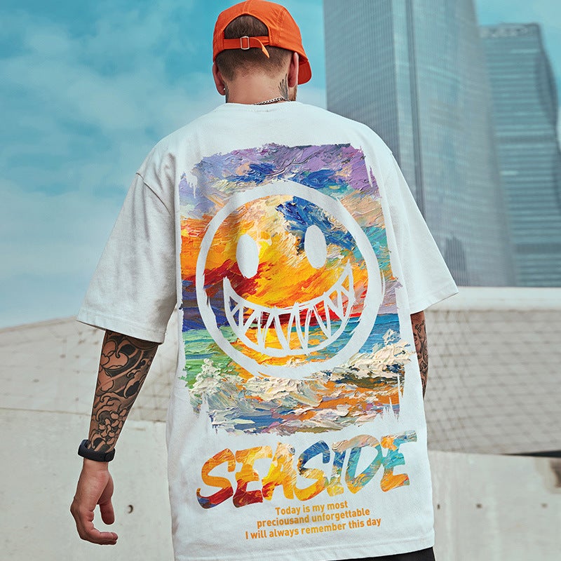 Hip-Hop National Fashionable Clothes Short-Sleeved Mens Fashionable Brand Fashionable Panda Large Size T-Shirt Loose Half-Sleeved Couple Mens Fashionable Half-Sleeved T-Shirt T73 Black  - Image 5