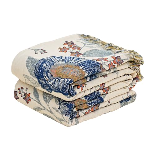 VANJOROY Boho Throw Blanket 100 Organic Cotton Breathable Ultra Soft Bed Quilt Throw All Season Floral Bird Butterfly Farmhouse Decor Blanket for Sofa Couch Chair and Gift 60 x 80 - Image 1