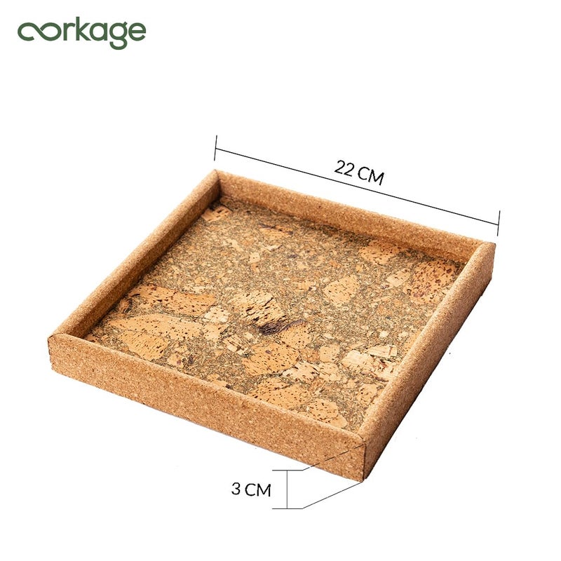 Corkage Olive Square Cork Serving Tray | Eco-Friendly | Lightweight | Non-Slip Surface | Ideal for Snacks, Drinks, Decor | 8.5 inches | Green - Image 2